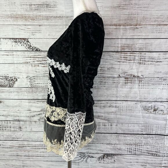 Passion Concept Blouse Tunic sz Small Black Velveteen Lace Beads Gothic Wedding - Picture 13 of 14